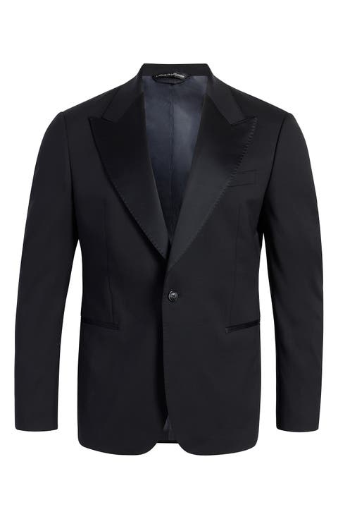 Chambers Black Stretch Wool Pak Lapel Tuxedo Jacket