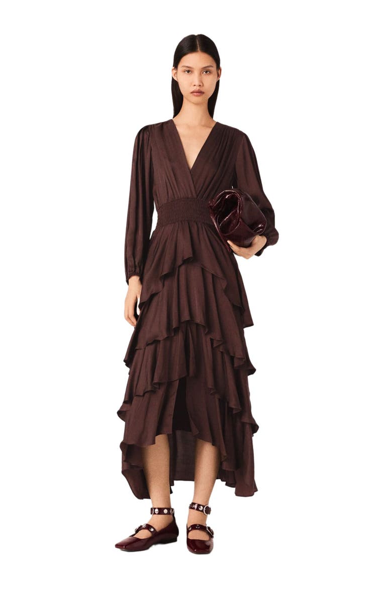 Flowy ruffled maxi dress, Main, color, Brown