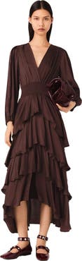 maje Flowy ruffled maxi dress