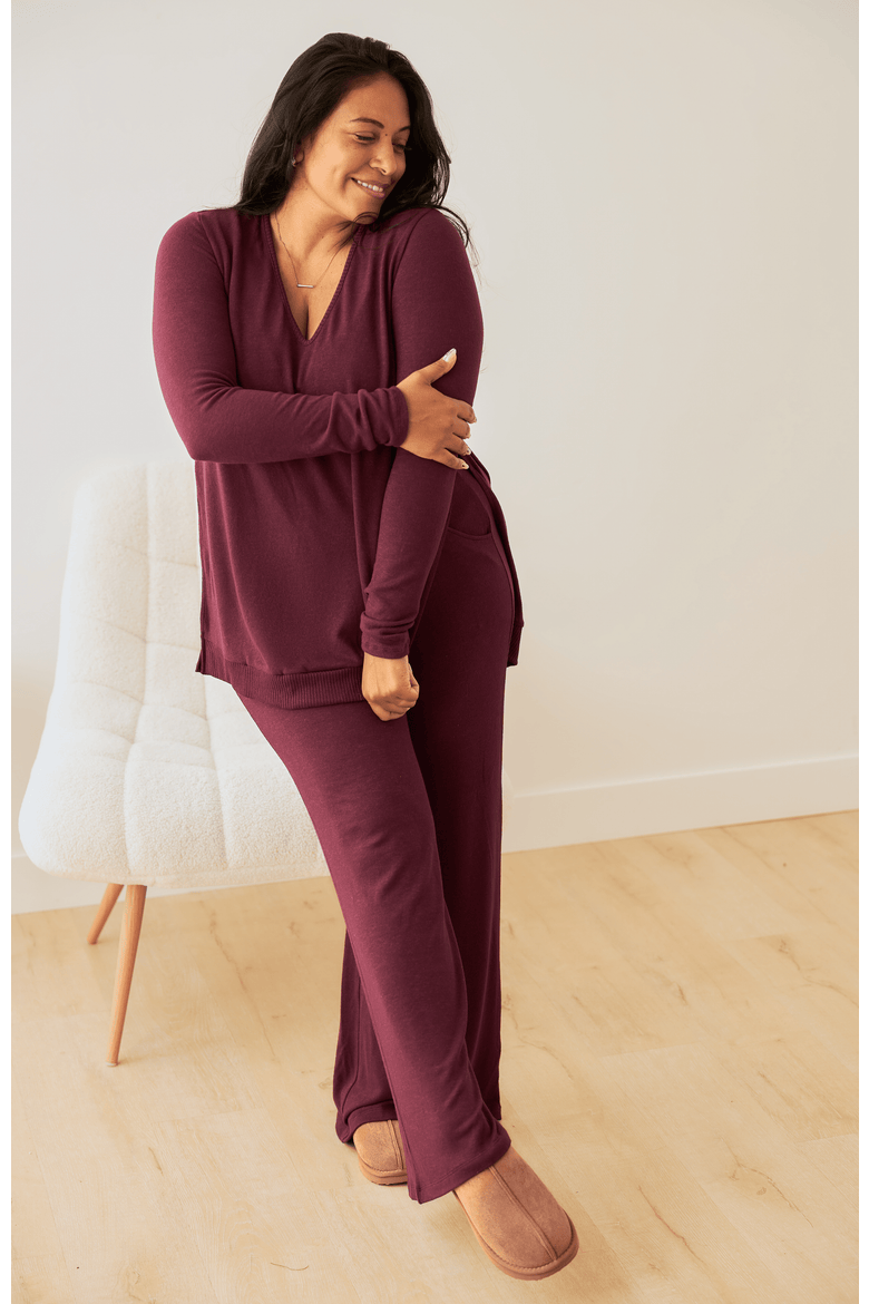 CozyKnit Wide Leg Lounge Pant, Alternate, color, Deep Burgundy