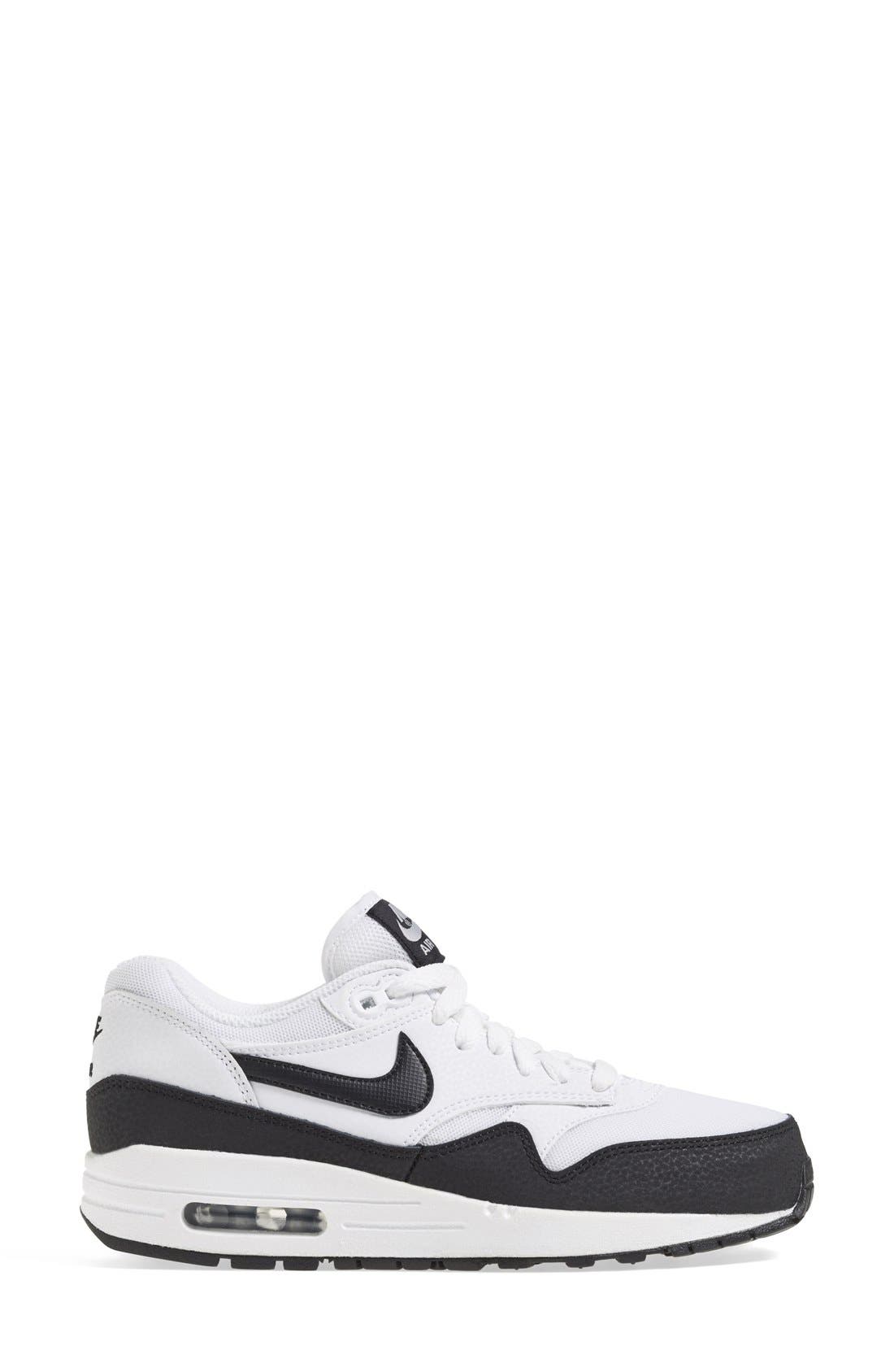 'Air Max 1 Essential' Sneaker, Main, color, WHITE/ SILVER/ BLACK