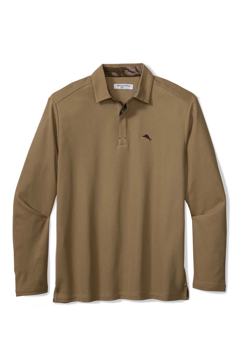 Vintage Vines Long Sleeve Five O'Clock IslandZone® Piqué Polo, Main, color, CHICORY KHAKI