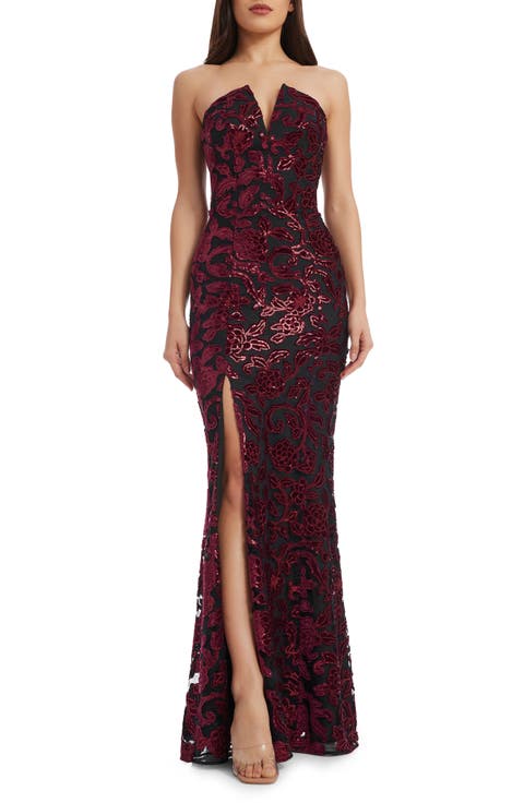 Fernanda Floral Sequin Strapless Evening Gown