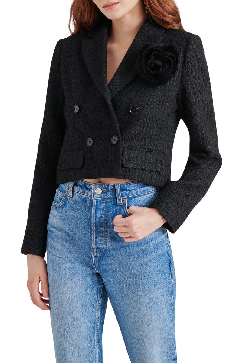 Steve Madden Virginie Double Breasted Tweed Crop Blazer, Main, color, 