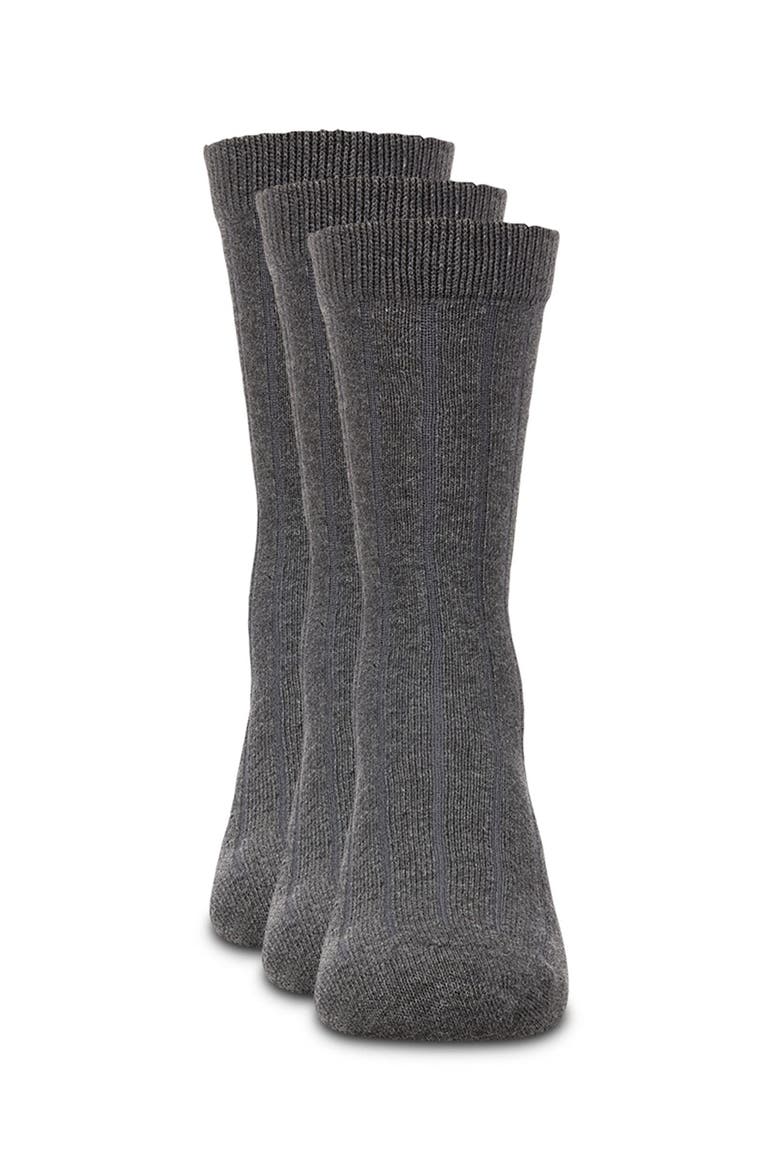 Boy's 3 Pair Pack Basic Cotton Blend Ribbed Crew Socks, Alternate, color, Gray Heather