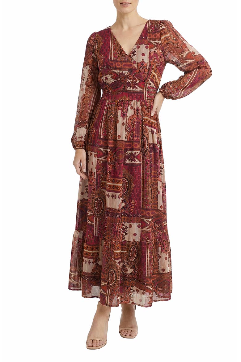 Long Sleeve Maxi Dress, Main, color, TAN/ RED