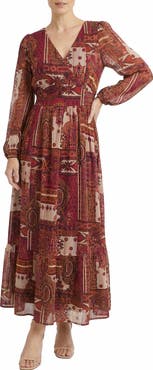 London Times Long Sleeve Maxi Dress