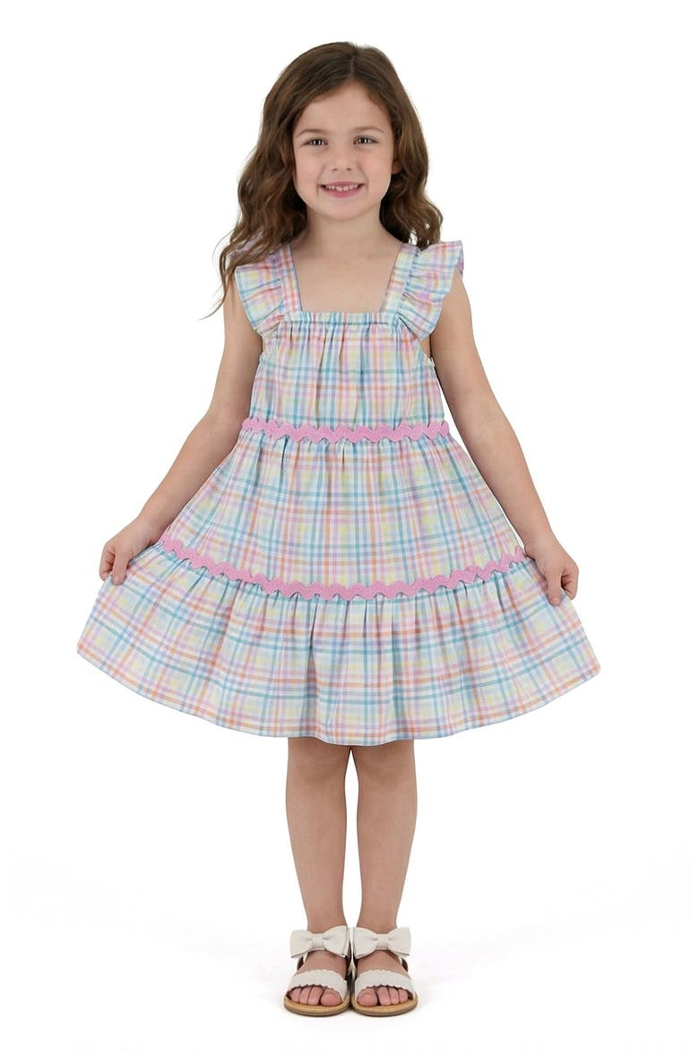 Kids' Plaid Tiered Dress, Alternate, color, WHA -WHITE PLAID