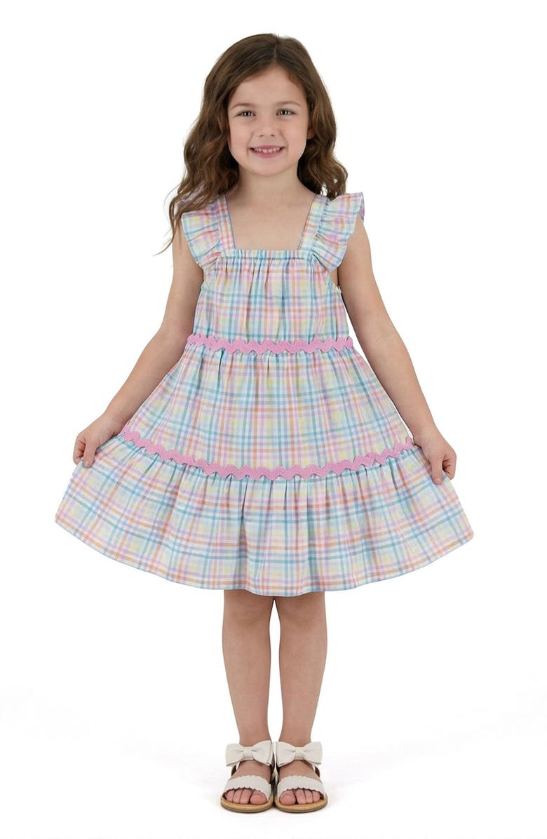 Andy & Evan Kids' Plaid Tiered Dress, Alternate, color, Wha -White Plaid