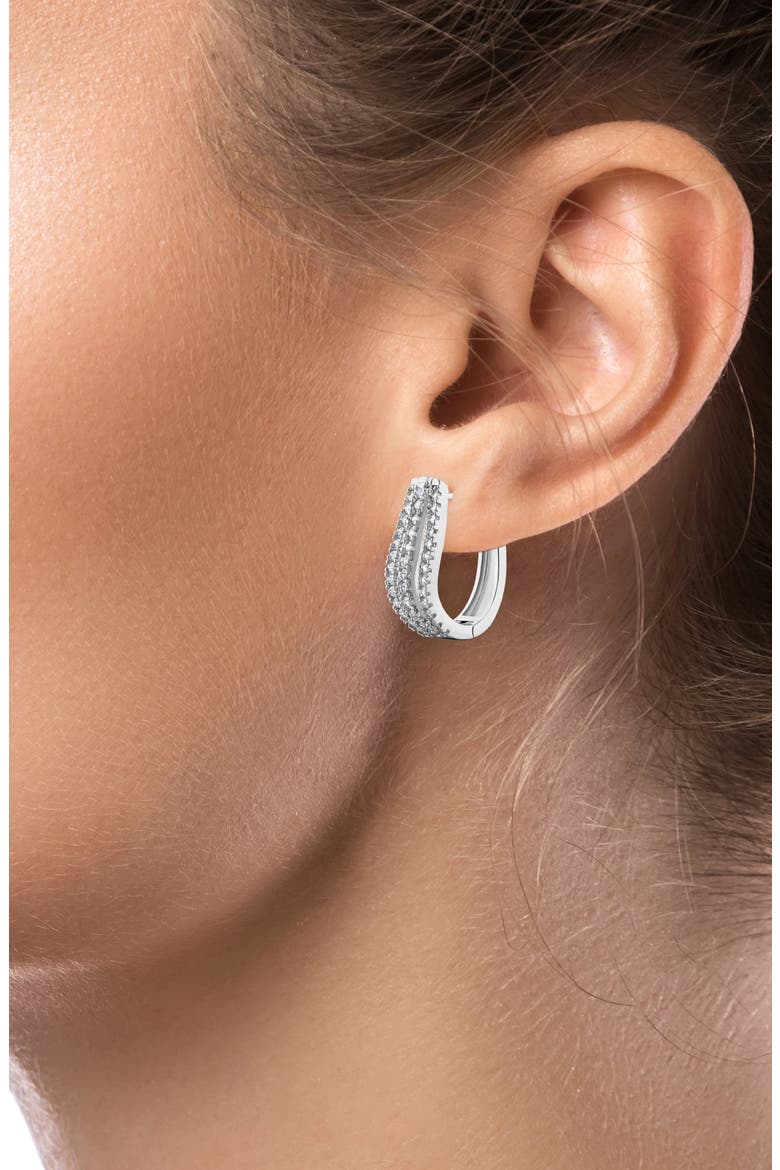 Cubic Zirconia Triple Wave Hoop Earrings, Alternate, color, SILVER