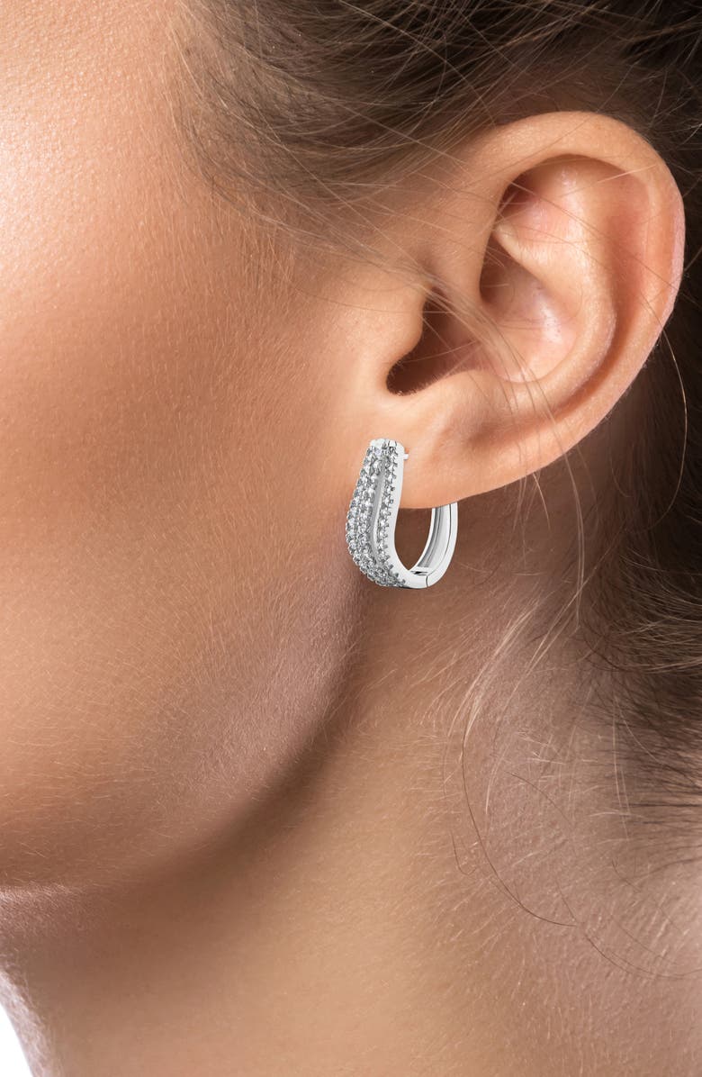 CZ by Kenneth Jay Lane Cubic Zirconia Triple Wave Hoop Earrings, Alternate, color, Silver