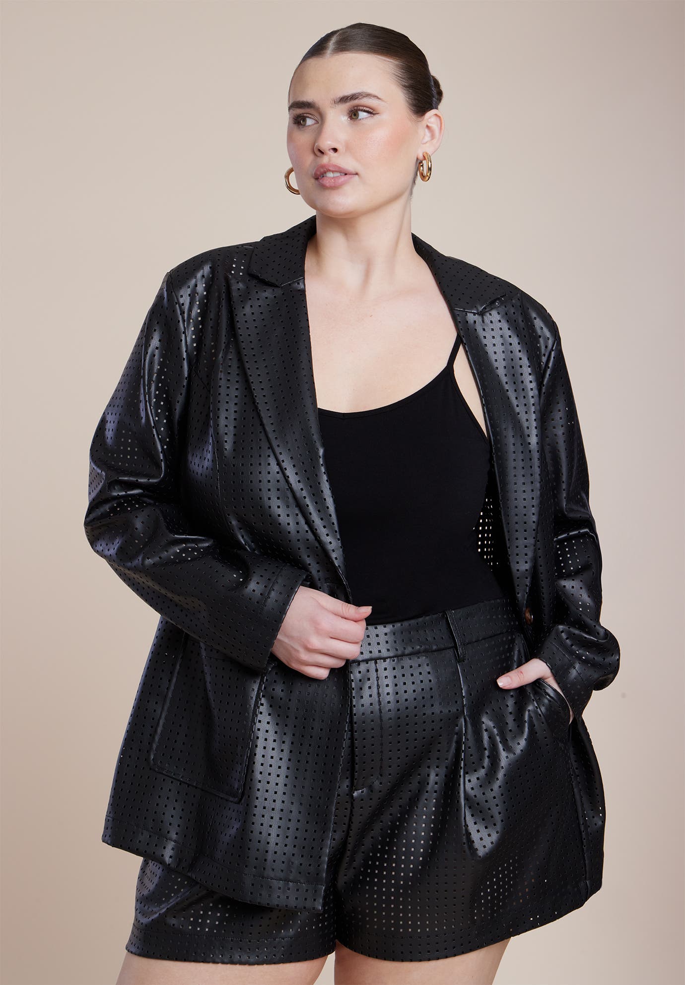 Perforated Faux Leather Blazer - image 2