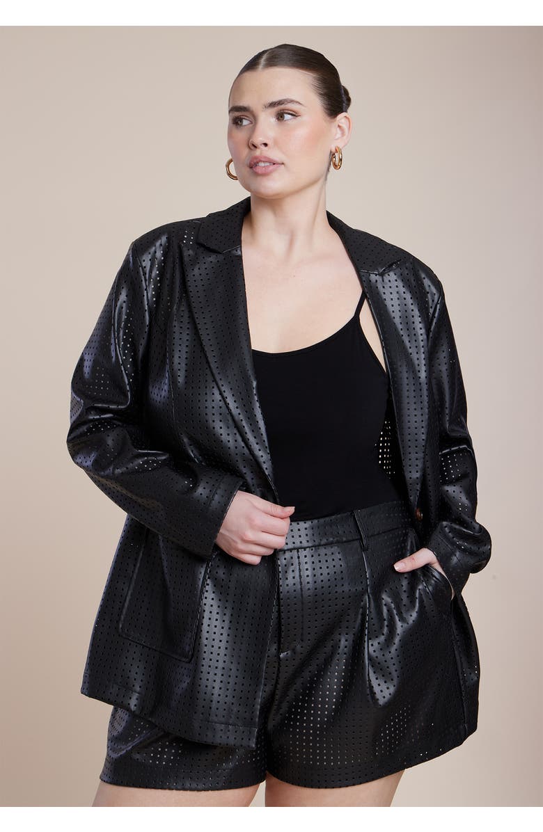 ELOQUII Perforated Faux Leather Blazer, Alternate, color, Black Onyx