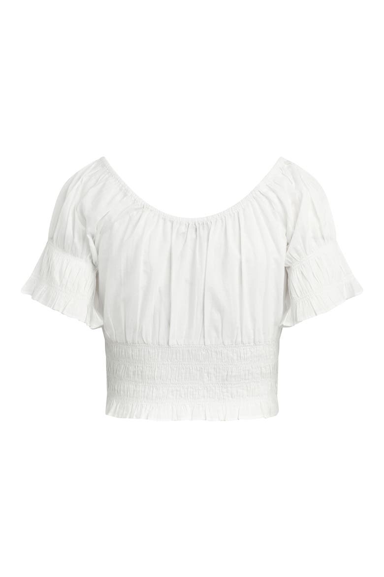 The Swoon Ruffle Trim Smocked Crop Top, Alternate, color, WHITE