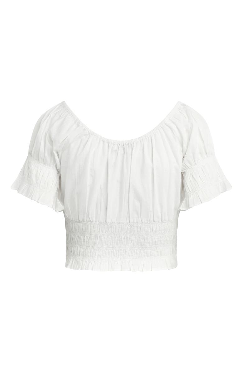 Favorite Daughter The Swoon Ruffle Trim Smocked Crop Top, Alternate, color, White