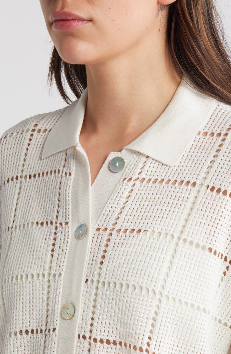 Rails Clemente Open Stitch Short Sleeve Cotton Button-Up Polo Sweater, Alternate, color,