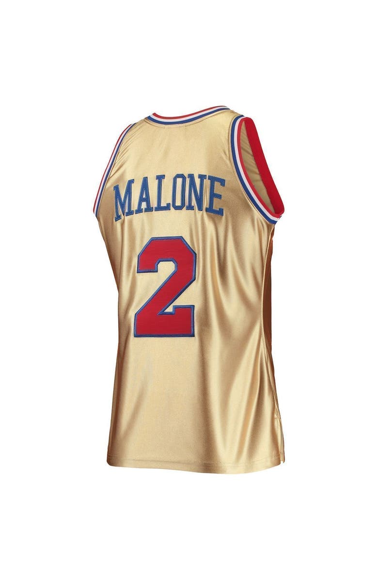 Mitchell & Ness Men's Mitchell & Ness Moses Malone Gold Philadelphia 76ers 75th Anniversary 1982/83 Hardwood Classics Swingman Jersey, Alternate, color,