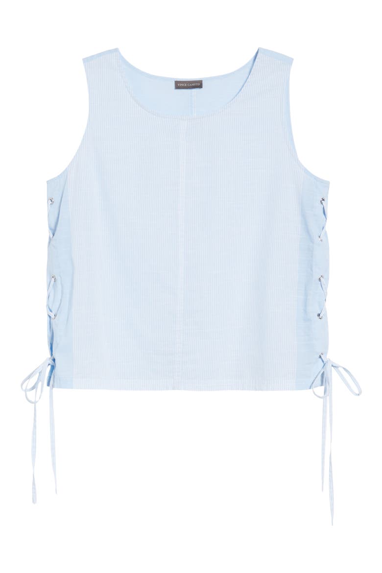 Side Laced Stripe Cotton Top, Alternate, color, DEW BLUE