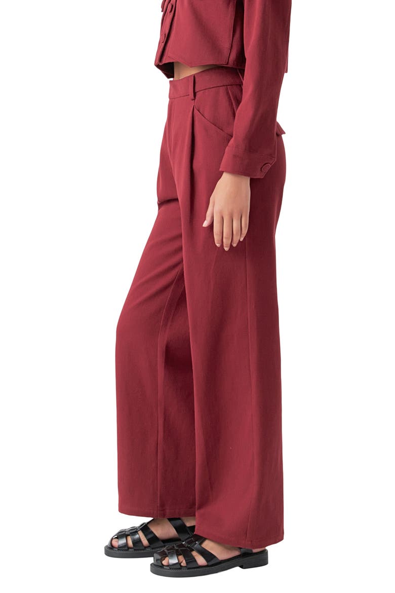 Pleated High Waist Cotton Wide Leg Pants, Alternate, color, BURGUNDY