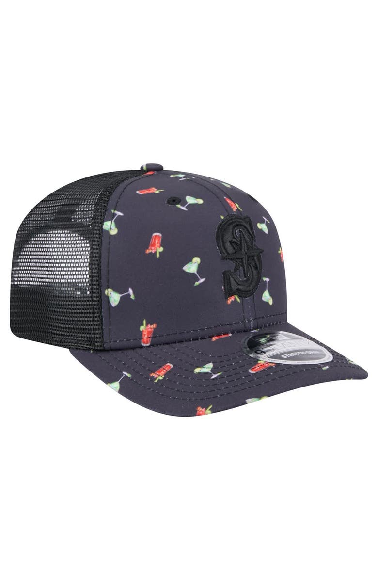 New Era Men's New Era Black Seattle Mariners Adventure Drinks Pattern 9SEVENTY Stretch-Snap Hat, Alternate, color, 