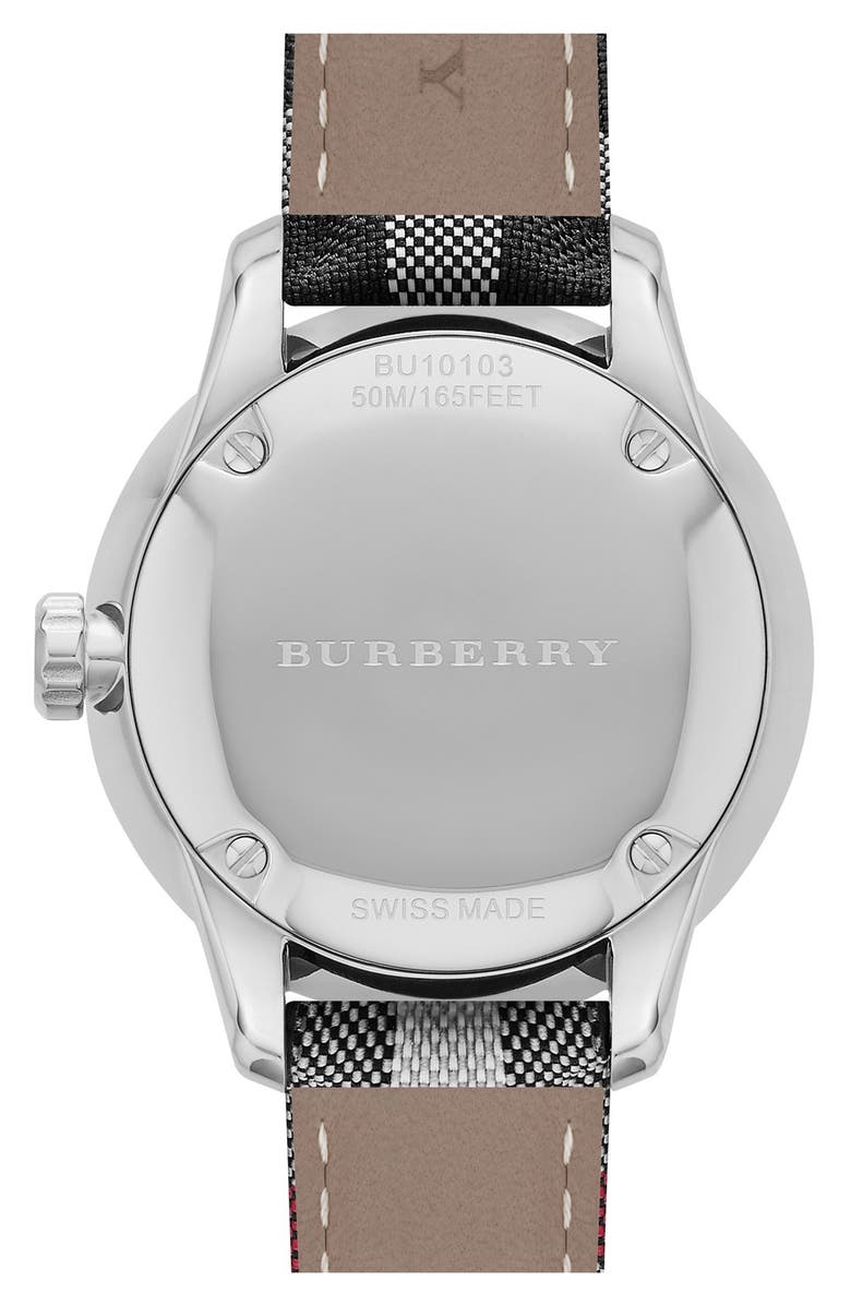 Burberry Check Stamped Leather Strap Watch, 32mm, Alternate, color, 