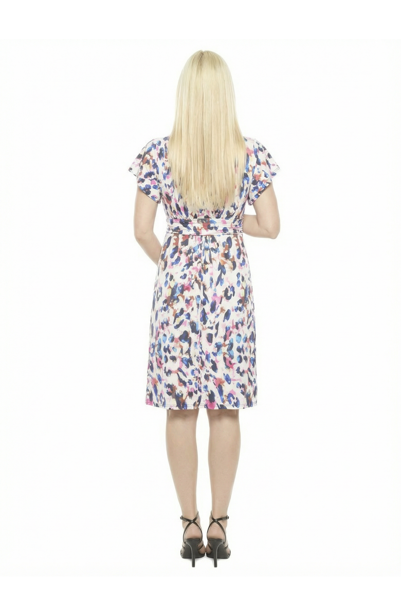 24seven Comfort Apparel Maternity Abstract V-Neck Cap Sleeve Knee Length A-Line Pocket Dress, Alternate, color, White Multi