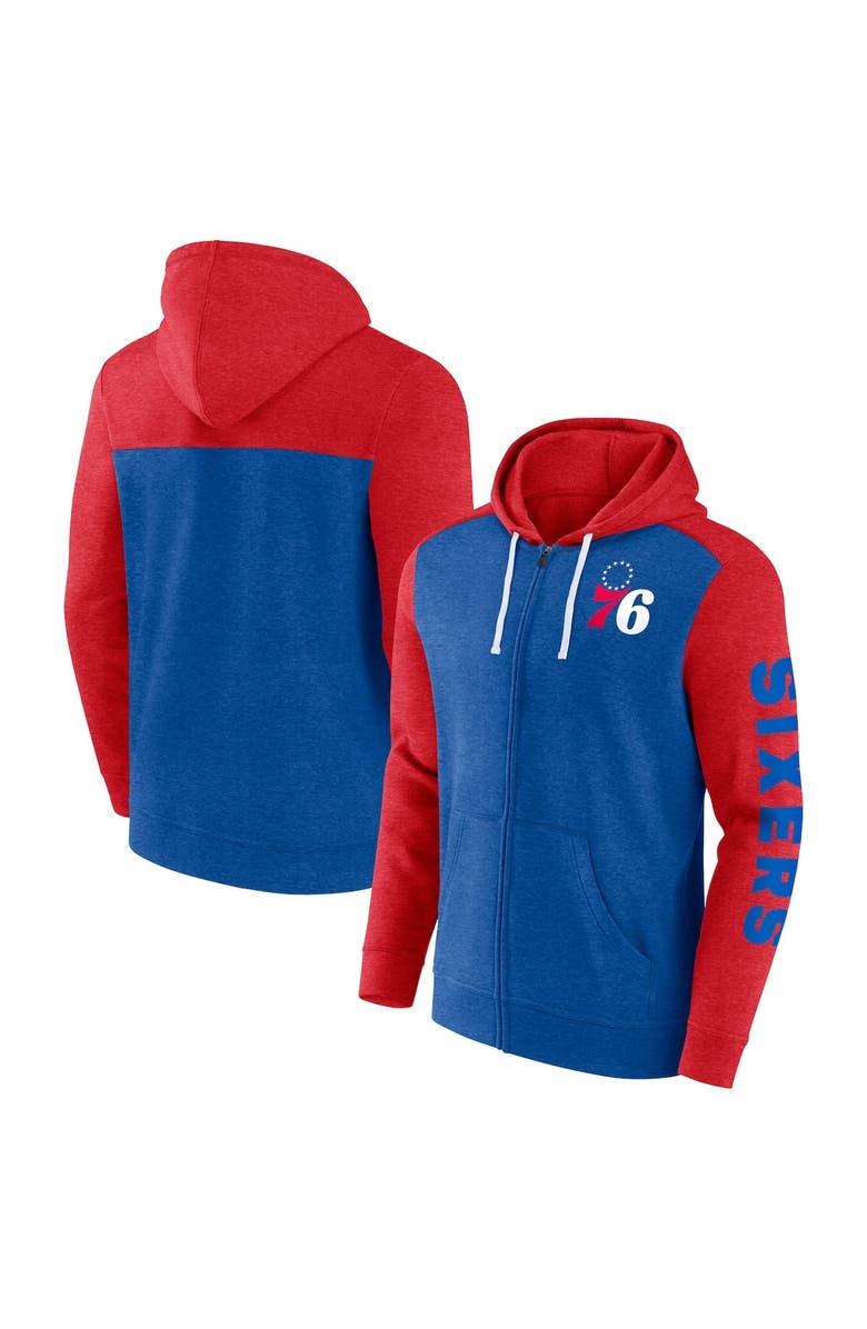 FANATICS Men's Fanatics Royal/Red Philadelphia 76ers Big & Tall Down and Distance Full-Zip Hoodie, Main, color, Royal