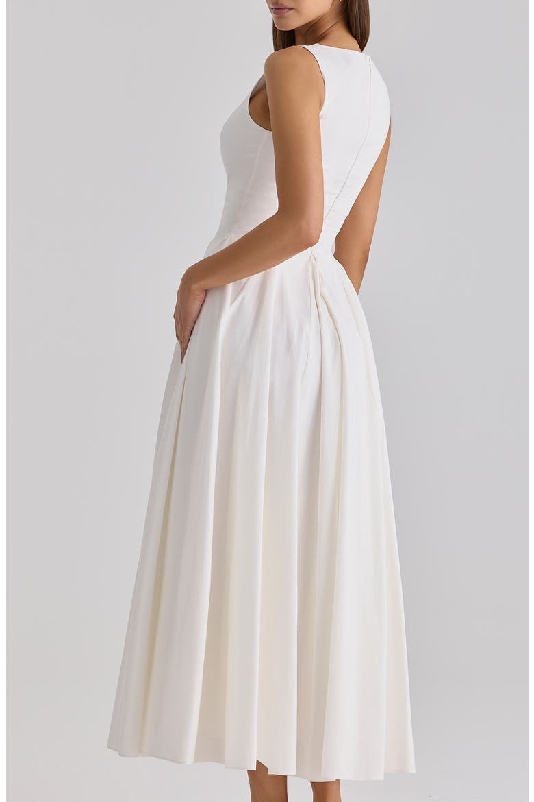 Azalina Pleated Cotton Midi Dress, Alternate, color, WHITE