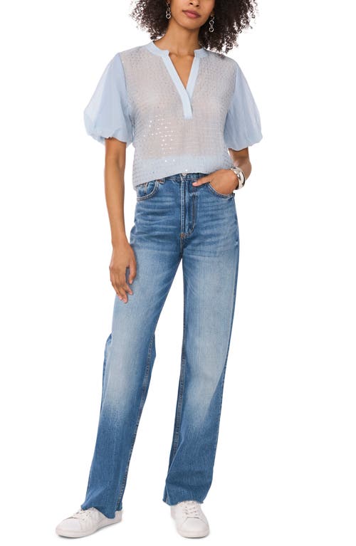 Vince Camuto Sequin Stripe Puff Sleeve Top In Lake Breeze