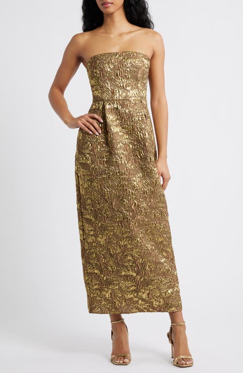 Kya Metallic Brocade Strapless Cocktail Dress