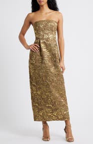 Lulus Kya Metallic Brocade Strapless Cocktail Dress