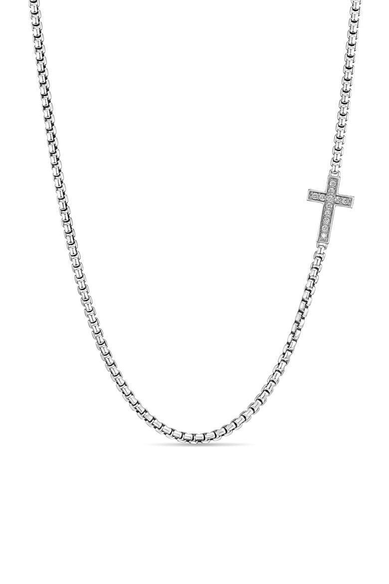 Cross Station Necklace in Sterling Silver with Diamonds, 5mm, Main, color, STERLING SILVER/WHITE DIAMOND