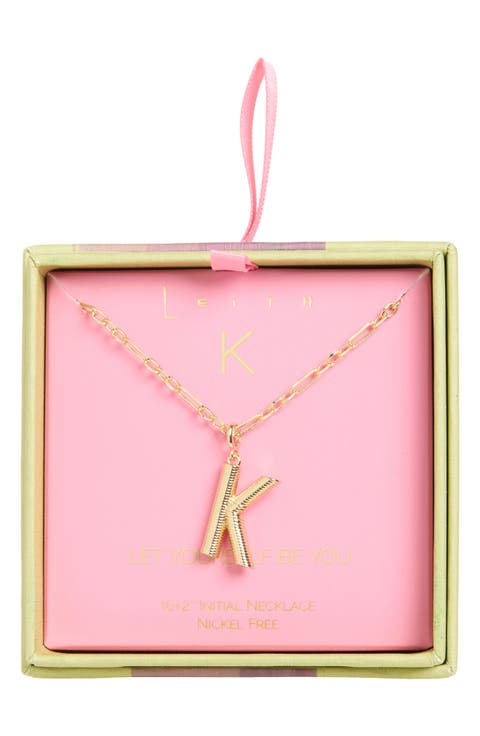 Initial Pendant Paper Clip Chain Necklace