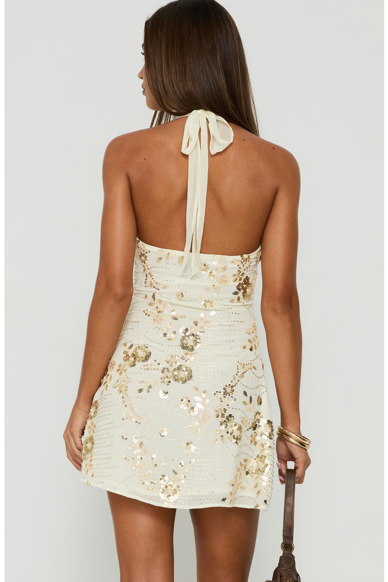 Verdanea Beaded Halter Minidress, Alternate, color, GOLD