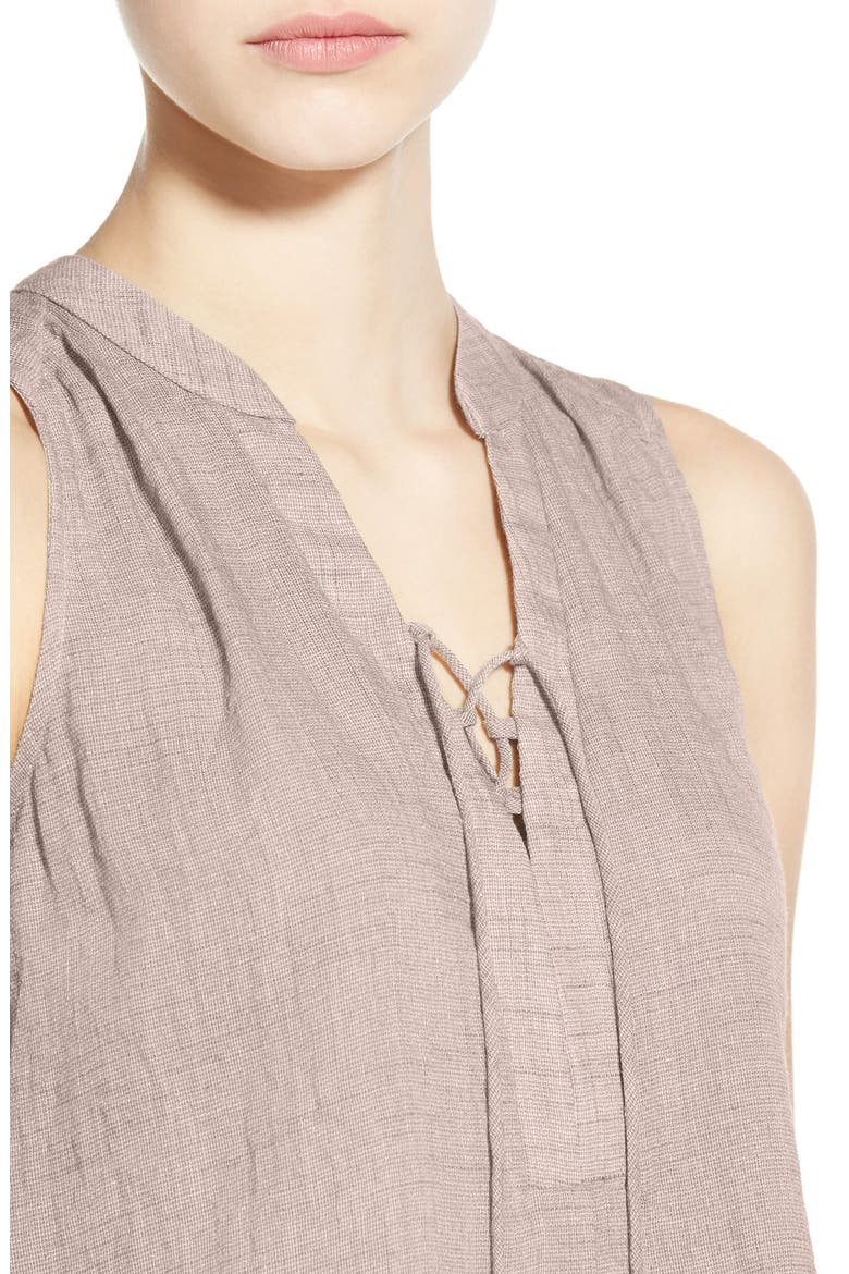 Lace-Up Sleeveless Henley Top, Alternate, color, ASHES