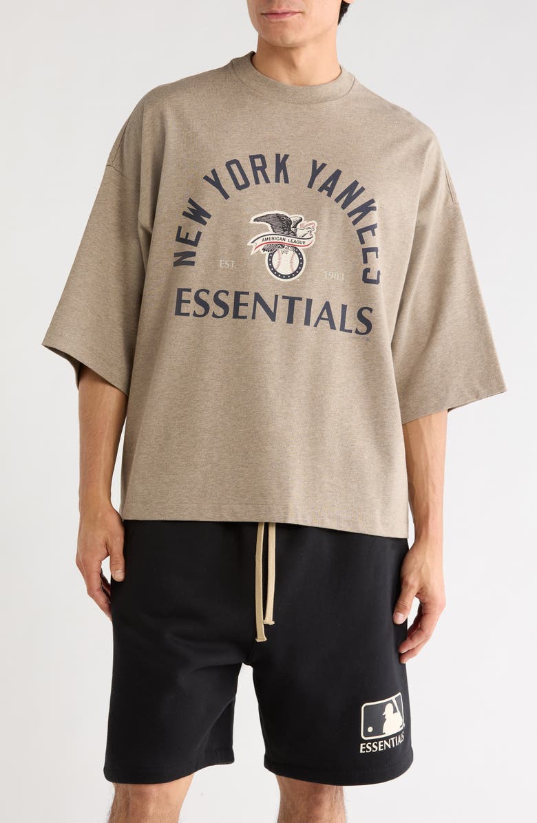 Fear of God Essentials x MLB Yankees American League Cotton Graphic T-Shirt, Main, color, Homestead Heather