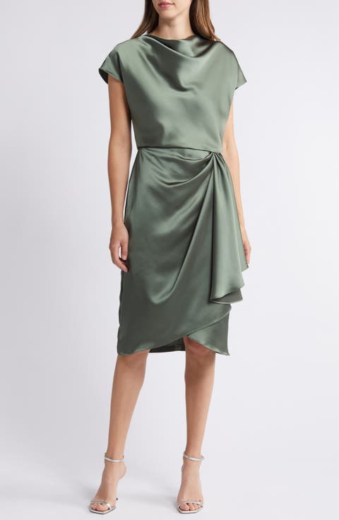 Cowl Neck Satin Sheath Dress