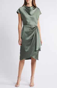 Amsale Cowl Neck Satin Sheath Dress