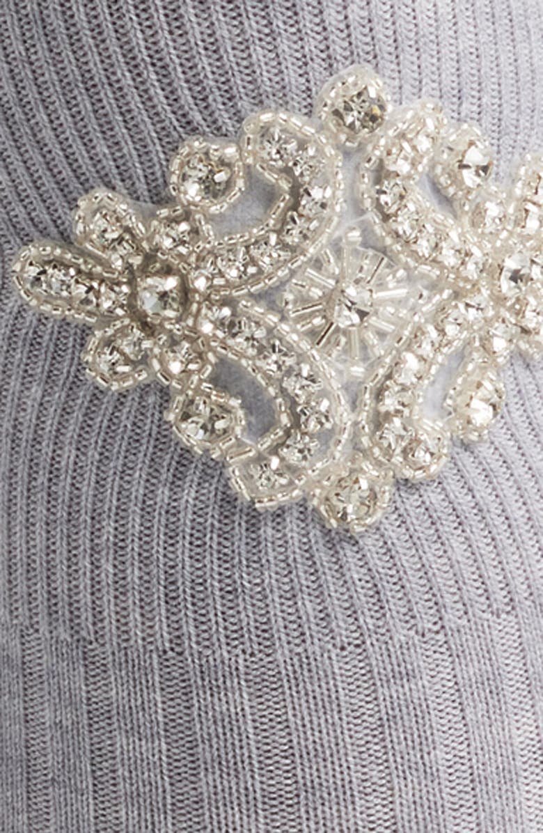 HIGH HEEL JUNGLE Trinket Crystal Embellished Knee High Socks, Alternate, color, Mid Grey