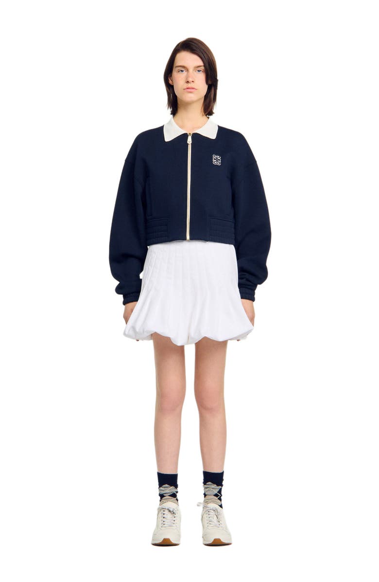 SANDRO Cropped two-tone sweatshirt, Alternate, color, Deep Blu