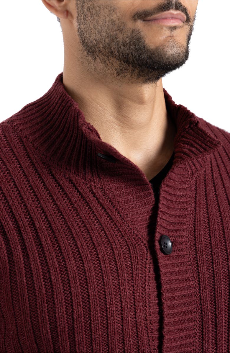 XRAY Stand Collar Cardigan, Alternate, color, Oxblood