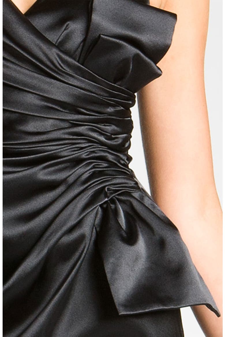 Side Bow Stretch Satin Sheath Dress, Alternate, color, BLACK