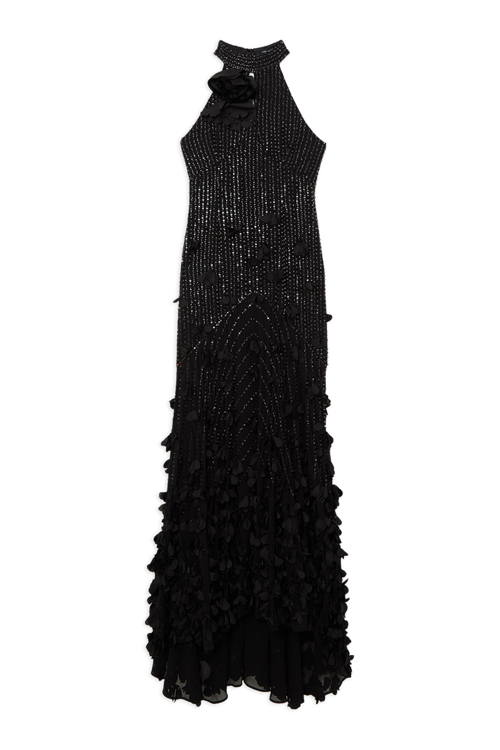 Karen Millen Woven Maxi Rosette Maxi Dress In Black