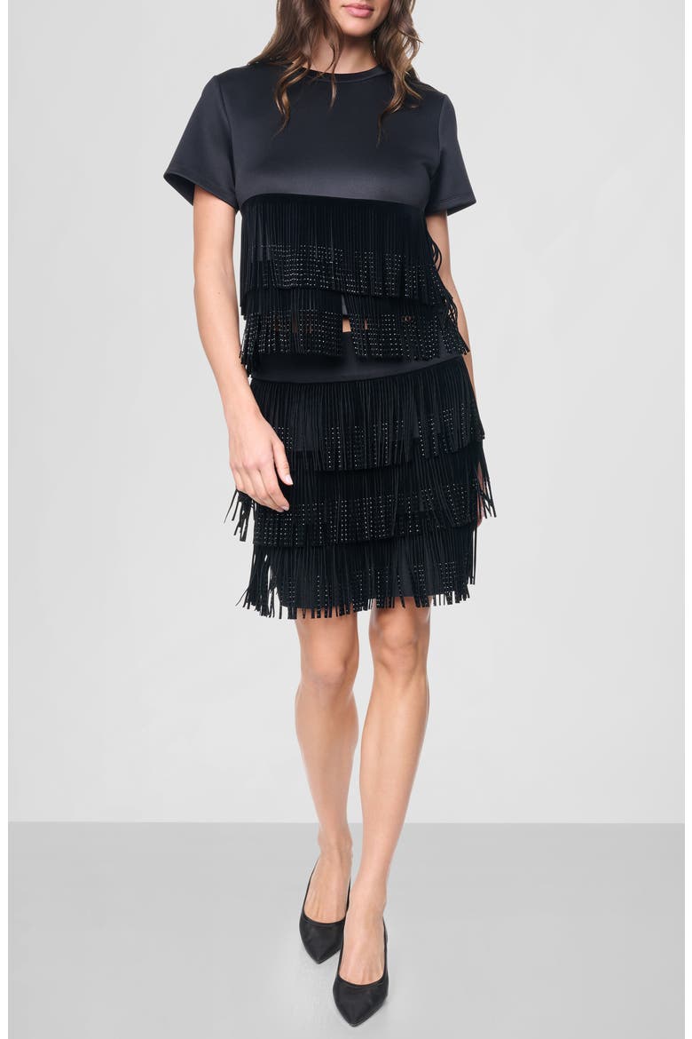 Rhinestone Fringe Miniskirt, Alternate, color, BLACK