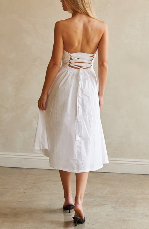 Crescent Lace Up Back Poplin Midi Dress In White