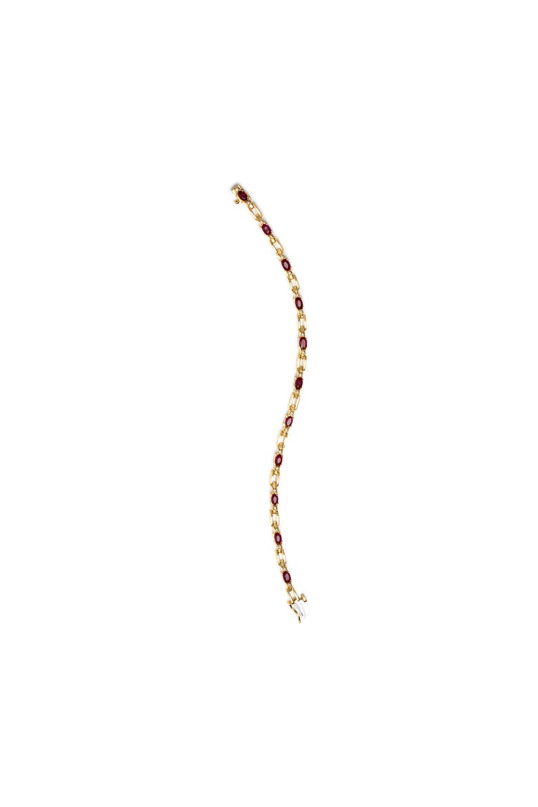 10K Yellow Gold Oval Ruby and 1/10 Cttw Diamond Bar Prong Set Bracelet, Alternate, color, Yellow