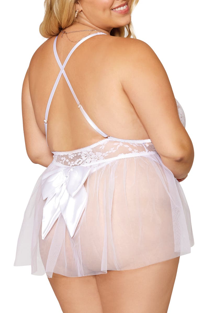 Dreamgirl Lace Teddy with Removable Mesh Skirt, Alternate, color, 