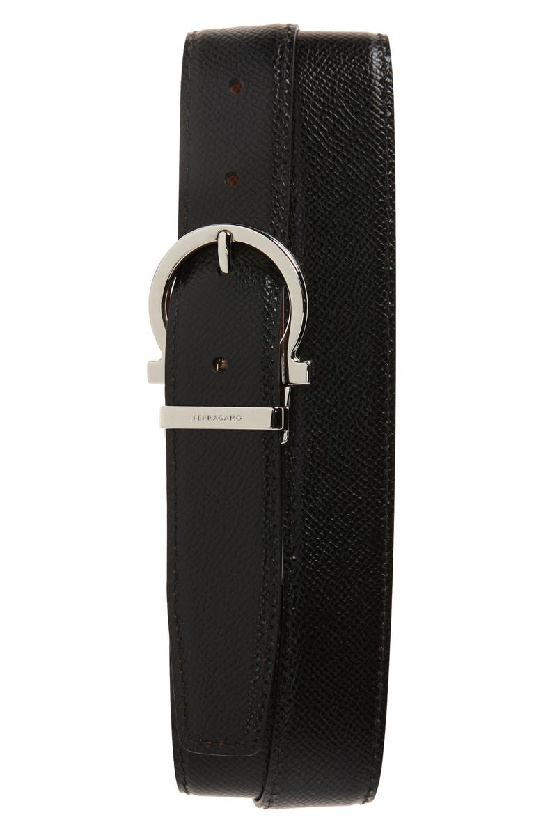 FERRAGAMO Reversible Leather Belt, Alternate, color, Radica Nero