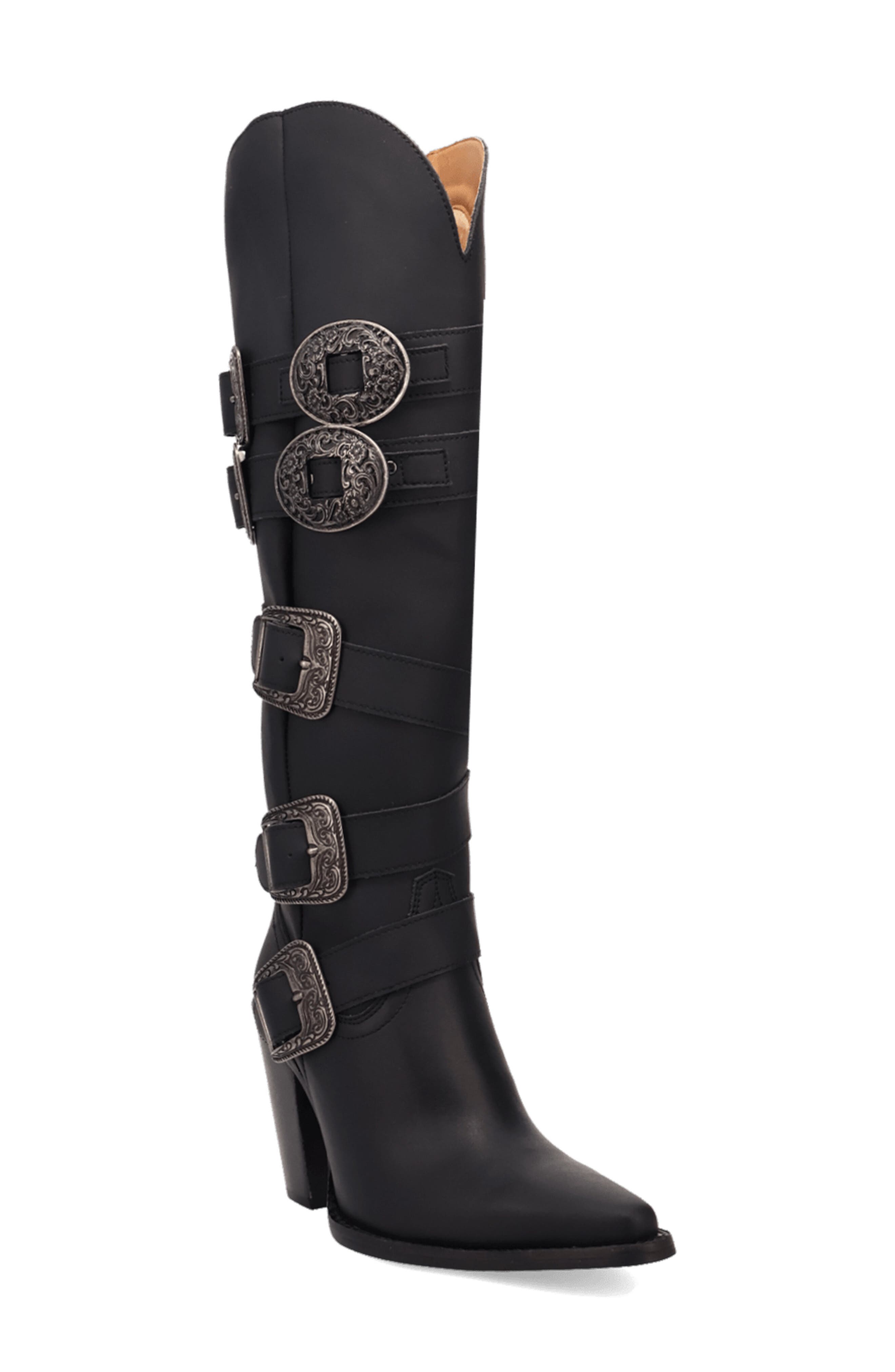 Spur O Moment Over the Knee Western Boot, Main, color, BLACK