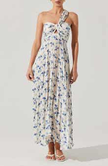 ASTR the Label Rasya Floral Pleated One-Shoulder Maxi Dress